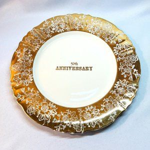 50th Anniversary Decorative Cabinet Plate by Milbern Fine China N.Y.C. 22Kt Gold